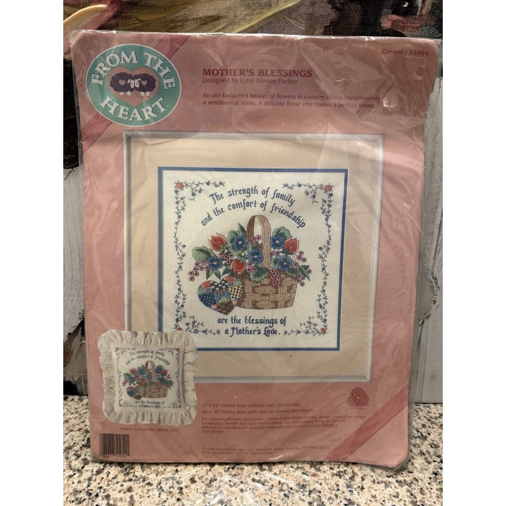 VTG Crewel Needlepoint Kit From the Heart Mother's Blessing 12x12 Cottage Granny
